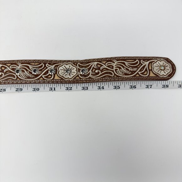 Western Leather Belt Floral Embroidered Brown‎ 32 main image 6